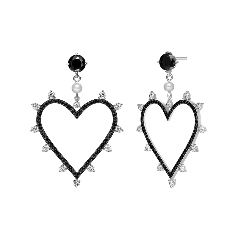 Сердце Циркон Медь Длинные Висячие Серьги Серебряные уха иглы Модные женские