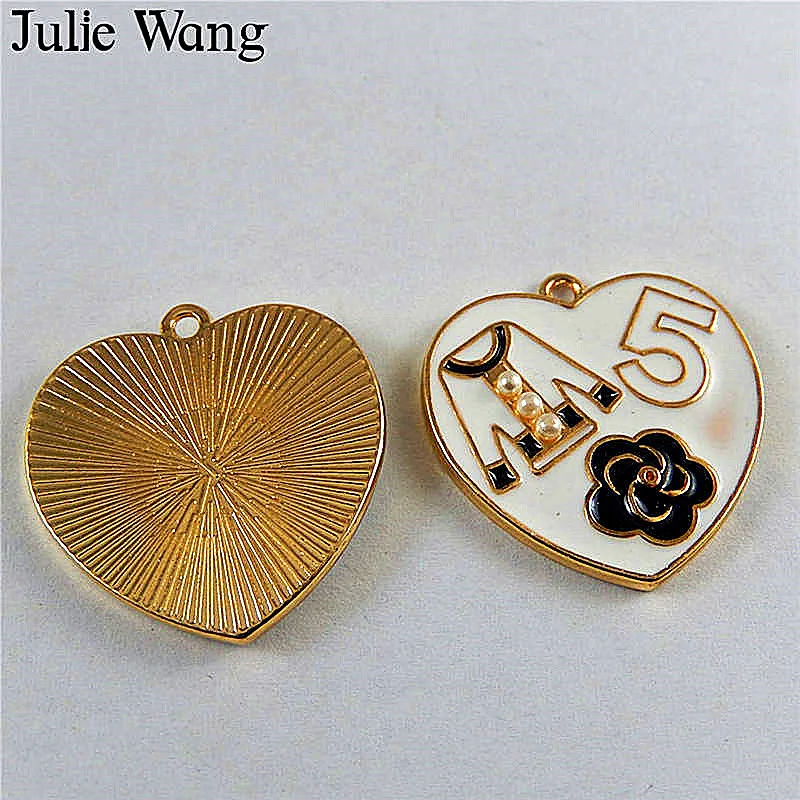 Julie Wang 4 шт. эмаль номер 5 сердце футболка цветок узоры сплав золотой тон Подвески
