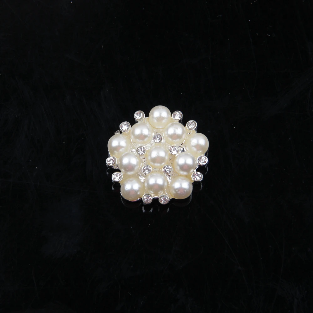 Nishine Flat Back Alloy Faux Pearl Button Gold Silver Rhinestone Jewel Wedding Bridals Prom Embellishment Hair Accessory |