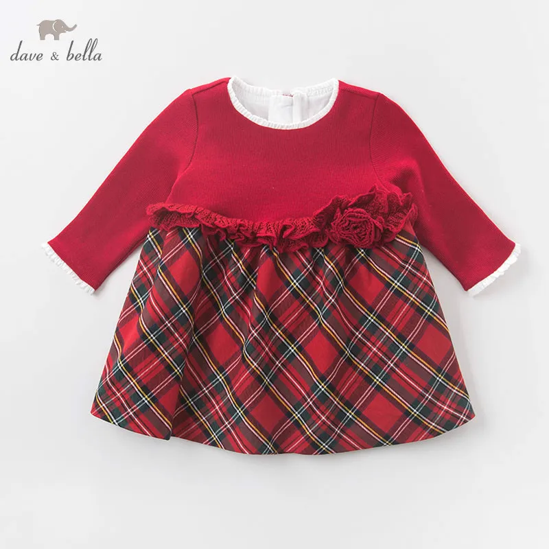 Dave bella autumn baby Princess girl Wedding Birthday dress Children plaid Clothes Infant Designs GIRL'S Vestido DB6078 | Детская
