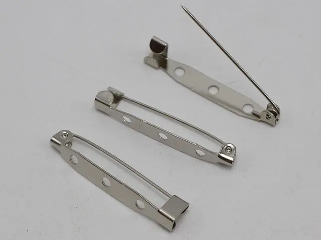 

50 Silver-plate Tone Metal Brooch Bar Pins Finding 35mm Pin Back Safety Pins