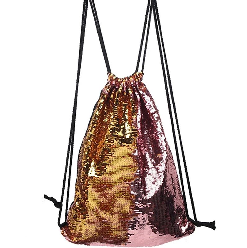 2019 новые брендовые двусторонние пайетки рюкзак на шнурке Блестящий Cinch пакет