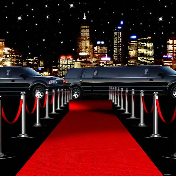 

10x10FT Starry Night City Skyline Vintage Car Red Carpet Entrance Custom Photo Studio Backdrop Background Vinyl 300cm x 300cm