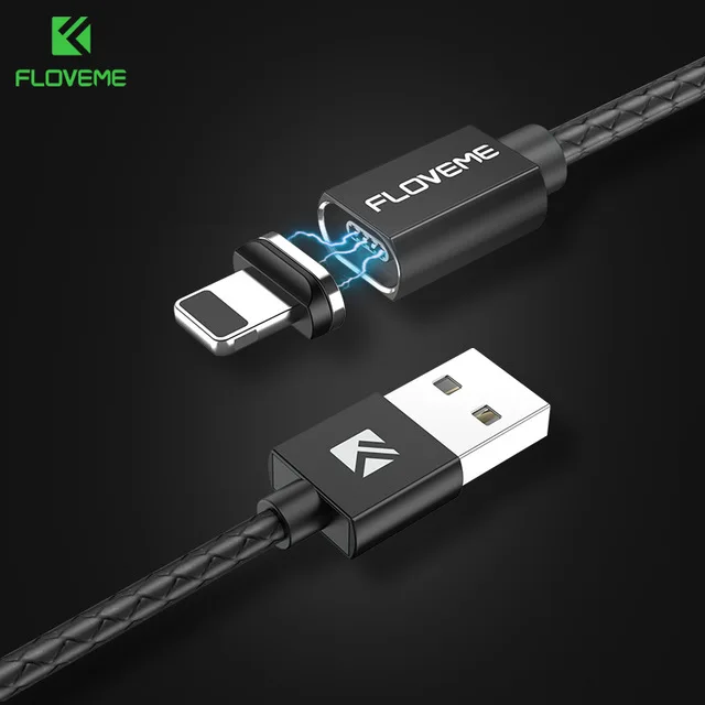 Black Floveme Магнитная USB кабель для iPhone 6 Xiaomi Redmi 4X Micro Тип USB C для кабель Lightning/USB 2.4A 1 м магнит Зарядное устройство Кабо магнитная зарядка магнитный кабель для айфон 7 8 Plus плюс 6 6s Plus X - Цвет: Black