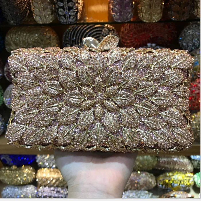 

Women Crystal Evening Box Flower Bag Wedding Diamond Handbag Bridal Floral Minaudiere fit i phone 7 plus clutch Purse wallet