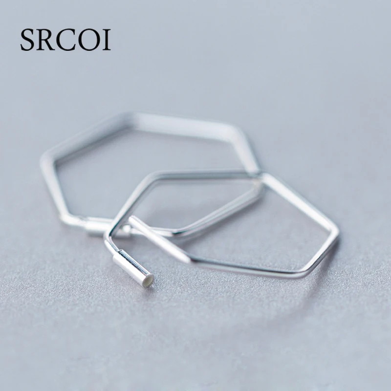Женские серьги кольца из серебра 2020 пробы с шестигранным основанием|sterling silver hoop