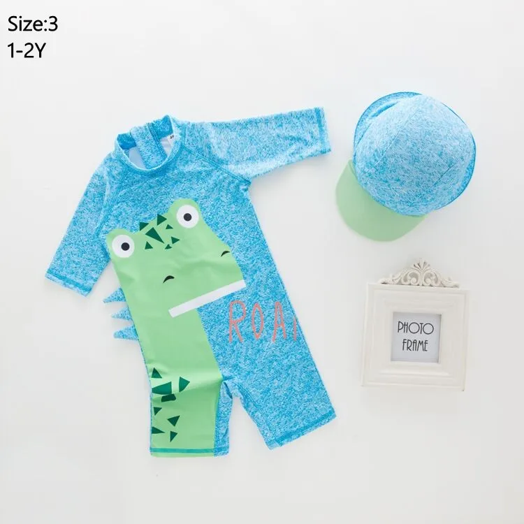 Sky blue 3 Летний купальный костюм для маленьких мальчиков+ шапочка, комплект из 2 предметов, купальный костюм с рыбами, морской мир, купальный костюм для малышей, детский купальный костюм, детский купальный костюм для спа-пляжа - Цвет: Sky blue 3