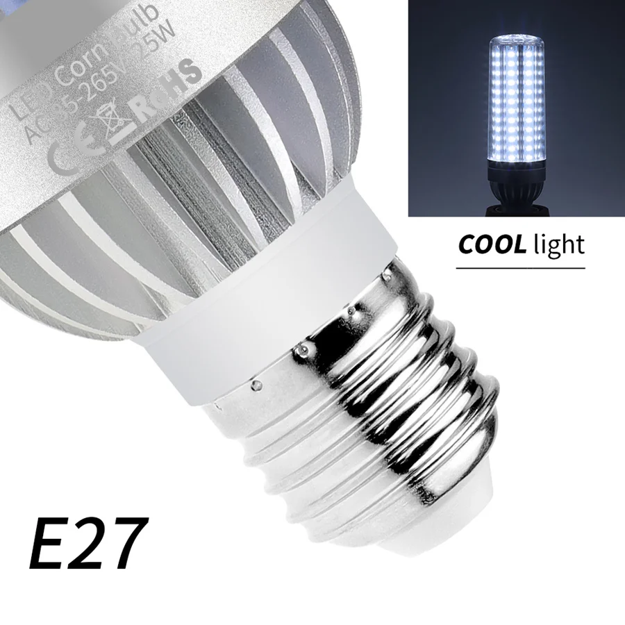 White E27 E27 светодиодный потолочный светильник 25 Вт, 35 Вт, 50 Вт E26 светодиодный 220 V кукурузы лампа SMD 5730 Алюминий Вентилятор охлаждения без мерцающие, светодиодные лампочки 110 V коммерческое освещение - Испускаемый цвет: White E27