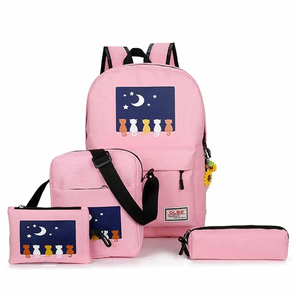 

Creative Multi-Function Pen Bag Cute Animal Cat Multi-Piece Canvas Backpack 4 Piece Shoulder Bag Student Stationery Supplies