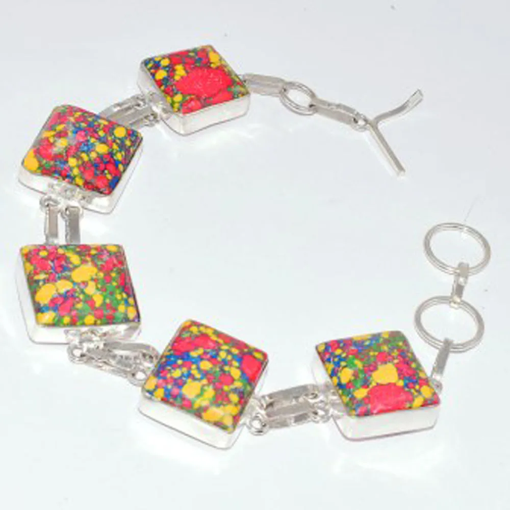 

Mosaic Jaspers Bracelet Silver Overlay over Copper, 24.3cm , B3334