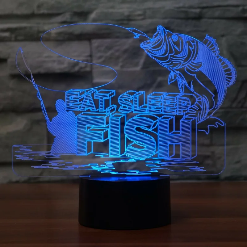 Eat sleep fish Fishing 7 изменяющихся цветов 3d иллюзия ночной Светильник