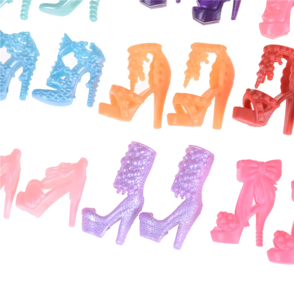 

10Pairs Assorted Fashion Colorful Sandals Copy Crystal High Heels Shoes For Doll Accessories Clothes
