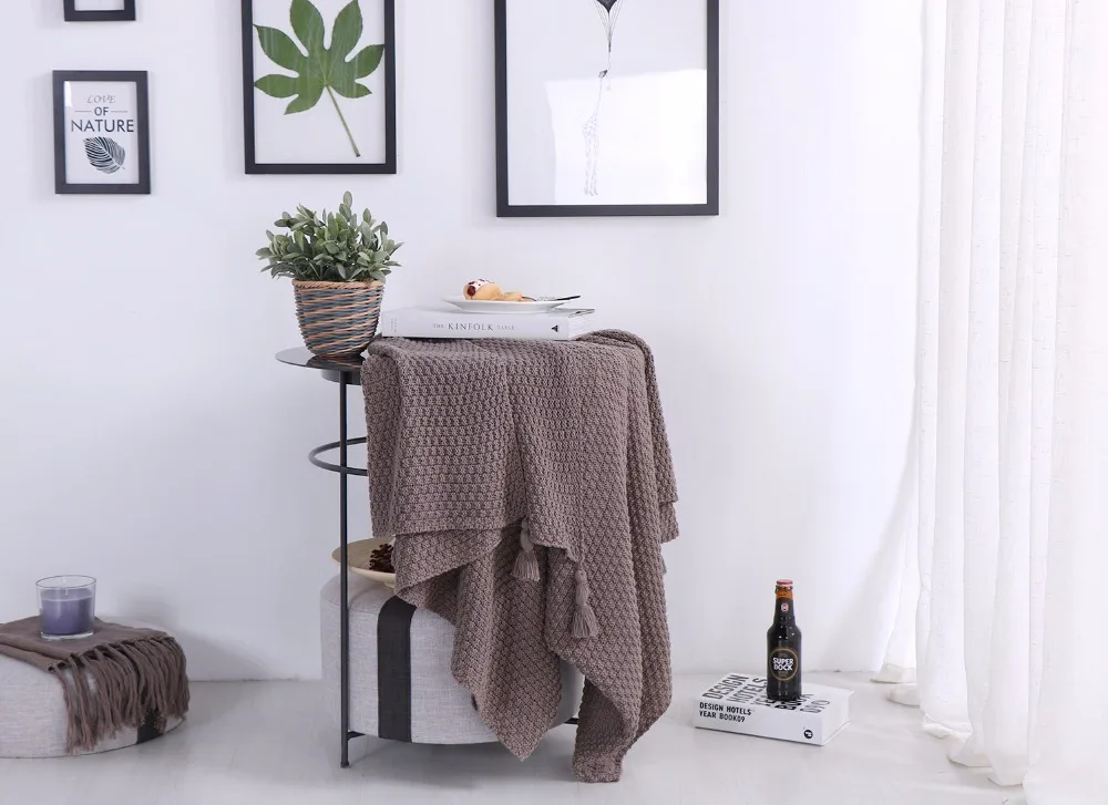 Новое теплое хлопковое мягкое вязаное одеяло с кисточками Пледы для дивана