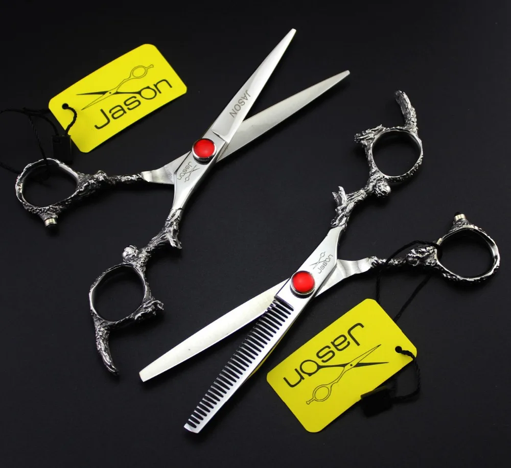 331# 6'' Brand Jason TOP QUALITY Hairdressing Scissors 440C Dragon Handle Barbers Cutting Thinning Shears Hair | Красота и