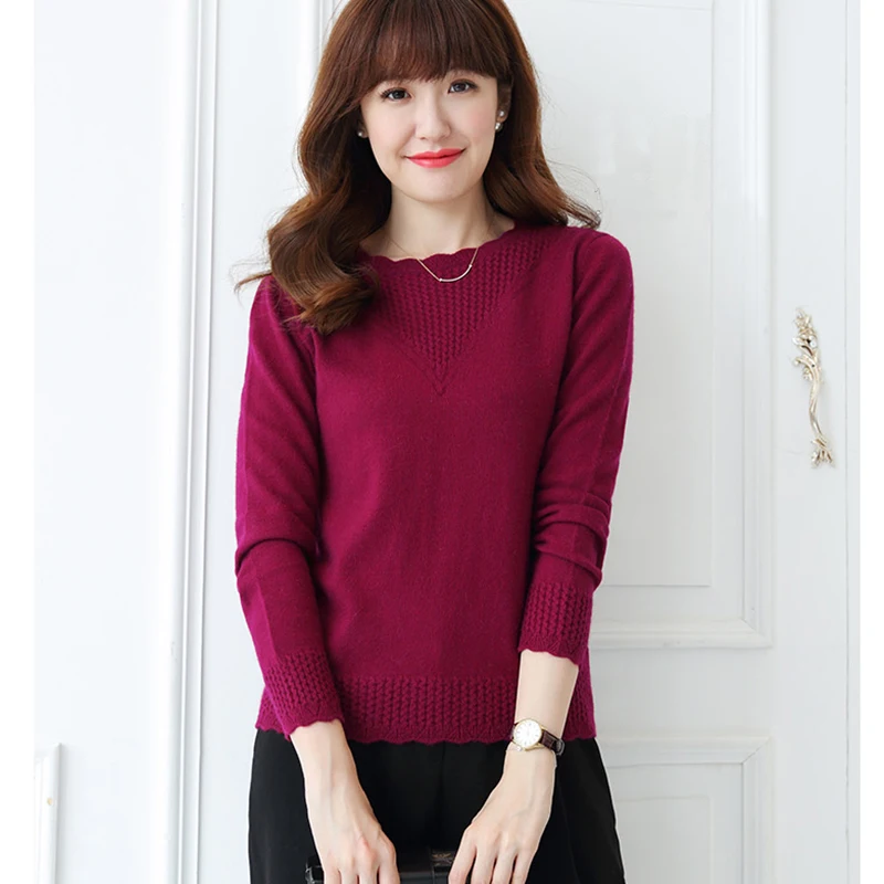 HZYRMY Spring and Autumn New Women's Cashmere Sweater Fashion Round Neck Solid Color Soft Shirt Short Wool Pullover Warm | Женская