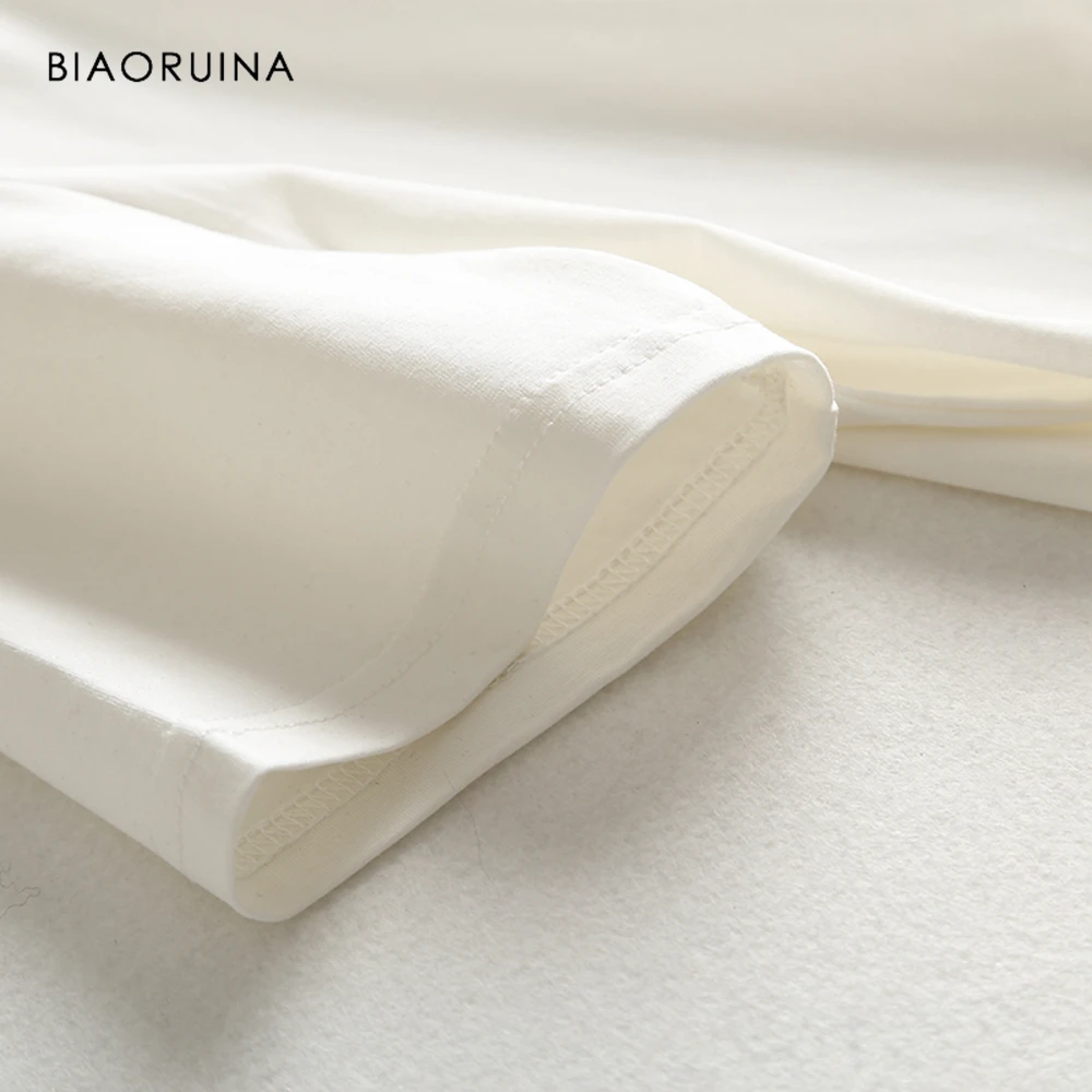 BIAORUINA, Женская Повседневная однотонная хлопковая футболка с коротким рукавом и круглым вырезом, женские футболки с принтом розы, подходящие ко всему, Летние удобные топы