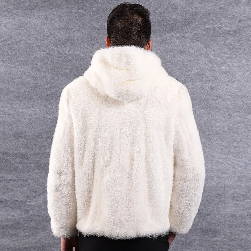 Белый Winter Men Faux Mink Fur Hooded Artificial Fur Coats Male zipper Fur Outerwear Plus Size Fur Jacket HN217 - Цвет: Белый
