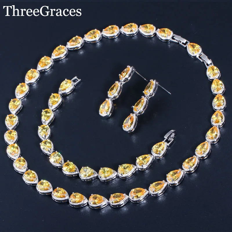 ThreeGraces 3 шт. желтая слеза кристалл свадебные украшения кубические циркониевые