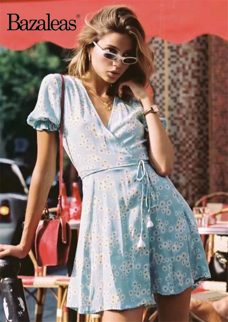 Платье женское Винтажное с принтом маргариток V образным вырезом и