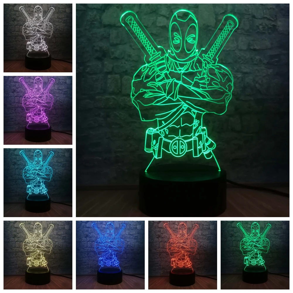 3D светодиодный ночной Светильник Marvel Deadpool Cool Hero RGB Lampara Lava многоцветная