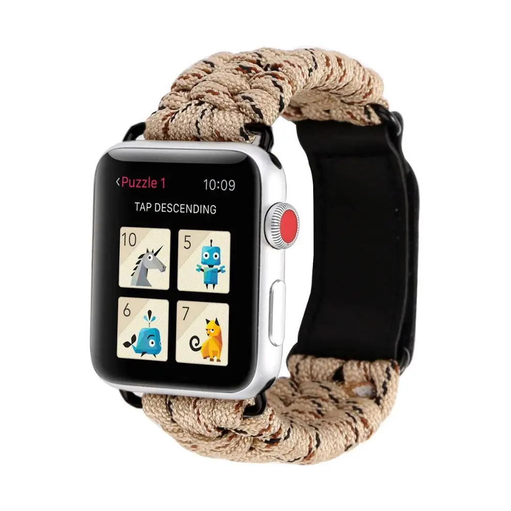 Khaki Apple Watch Band, нейлоновые части, парашютный шнур, для спорта на открытом воздухе, кемпинга, активного отдыха, для женщин и мужчин, браслет, ремешок для iWatch Series 5 4 3 2 1 - Цвет ремешка: Khaki