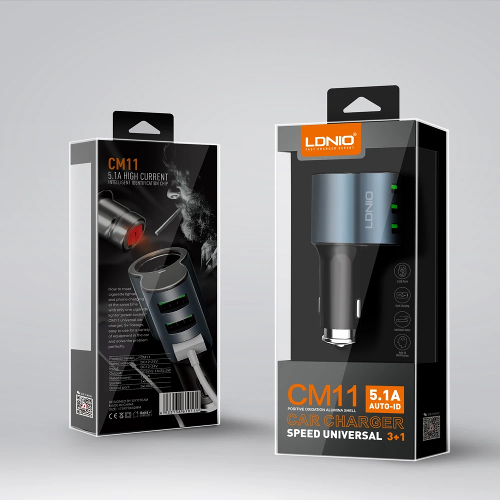 LDNIO оптовая продажа CM11 три порта USB Автомобильное зарядное устройство с 1 гнездом