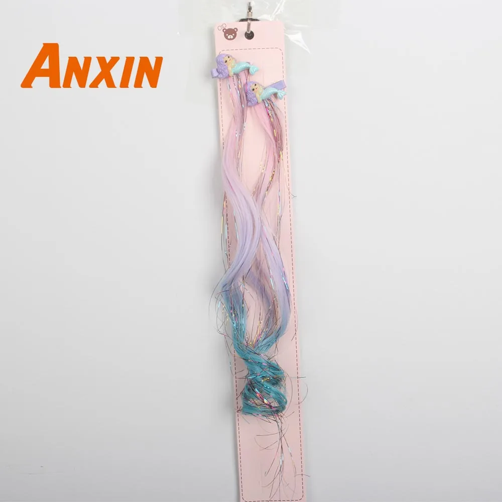 Anxin, милые волнистые цветные заколки для волос с бантом, аксессуары, двойные парики для девочек, детские косплей, вечерние, аниме, синтетический парик - Цвет: #10