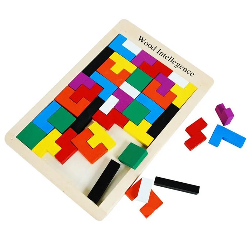 Детские деревянный тетрис Пазлы игрушки Красочные головоломки доска дети