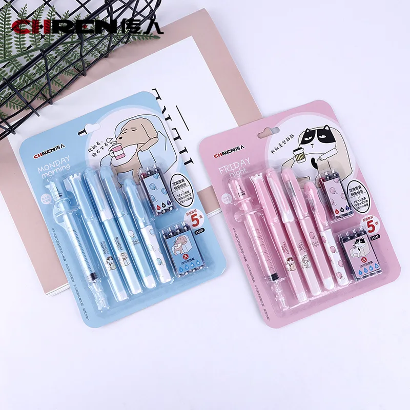 

10set Fountain Pens ink Nib 0.38/0.5mm Multicolor cute cartoon Calligraphy Signature student pens School Office Writing
