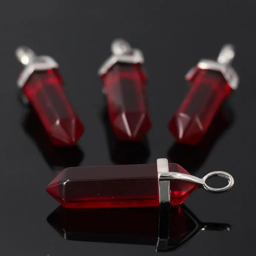 

10pcs,Red Crystal Glass Hexagon Point Pendant,Red Glass double Stick Reiki Chakra Charms Pendant,Smooth copper Pendants