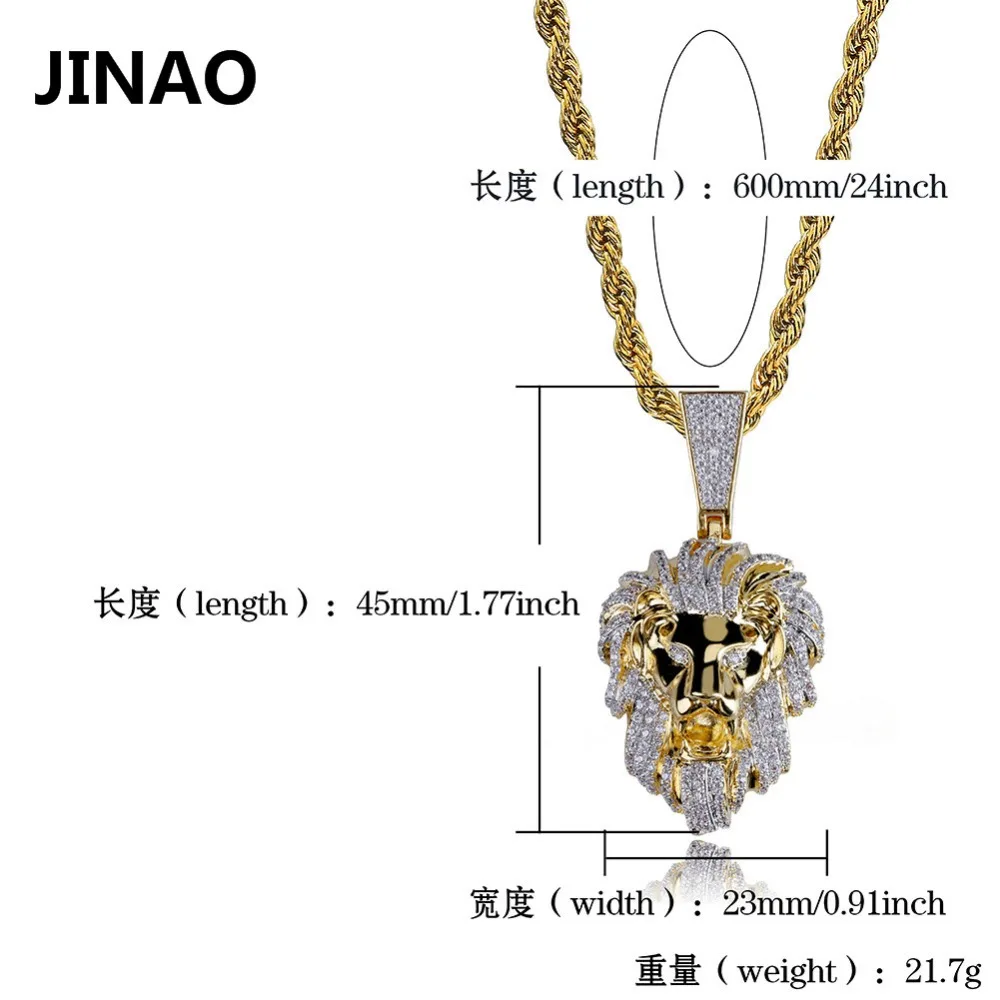 JINAO Золото Цвет Iced Out Micro Pave кубический циркон голова льва кулон ожерелье для мужчин женщин хип хоп Bling вечерние ювелирные изделия