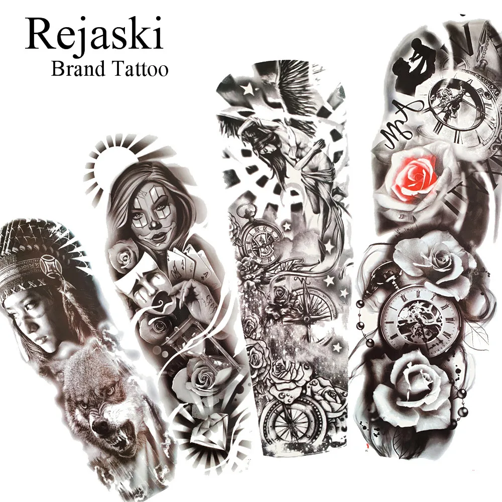 

Rejaski Long Arm Temporary Tattoo Stickers Compass Flower Girls Face Waterproof Full Legs Fake Tattoo Paper For Men Women Rose