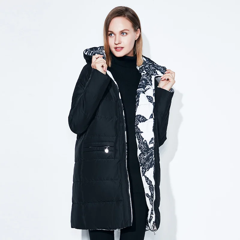 Fashionabl зимняя куртка женские большие размеры 7XL принт парка обе стороны можно носить пальто хлопковые одежда теплые куртки snowclassi - Цвет: black