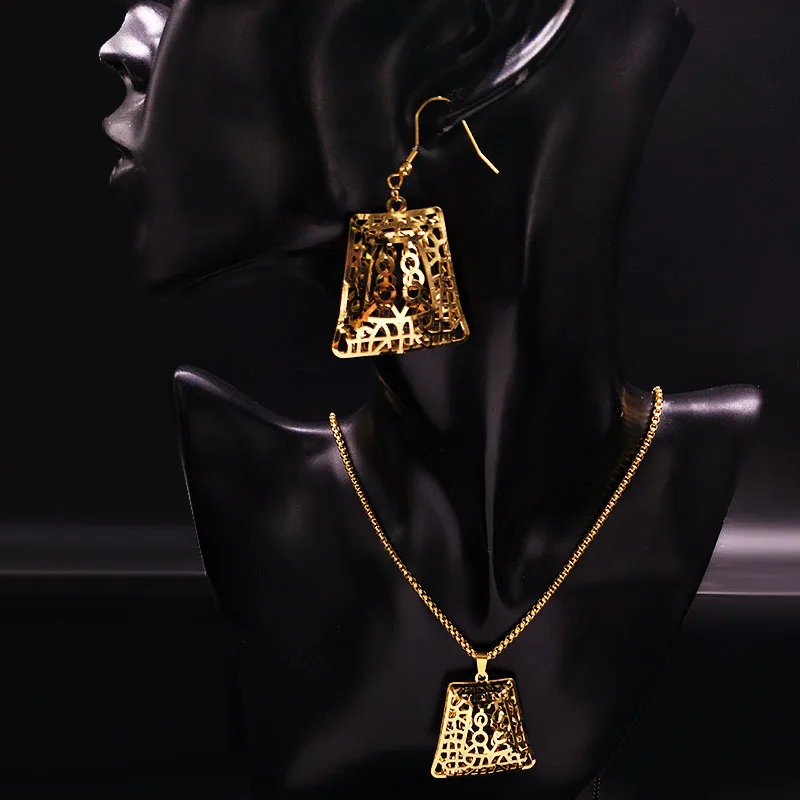 Женский комплект из колье и серёг нержавеющей стали|dubai jewelry sets|jewelry setsbijoux acier