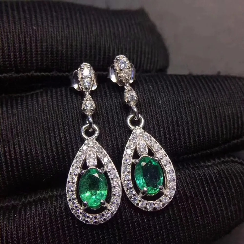 Jewelry Luxury Pear Created Green Emerald Earrings Solid 925 Sterling Silver Vintage | Stud