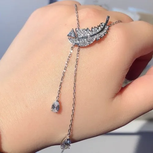 Серебро Swa 1:1 Новое перо ожерелье лучший друг Женщины Y крыло ключицы цепи оптом