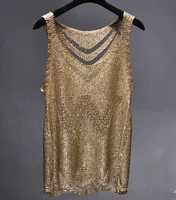 2020 summer sexy supper blingbling sequines tank tops women hollow out metallic shiny vest women sequined bling bling tan tops