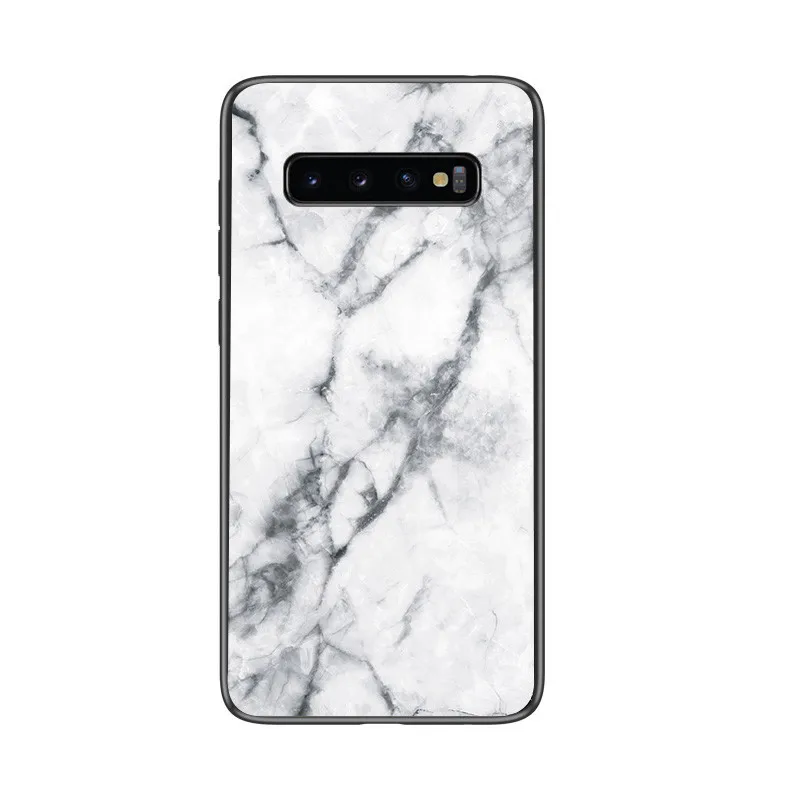 White Marble Закаленное Стекло чехол для Samsung Galaxy S10 плюс S10e A8S M10 M20 S9 S8 A9S A6S A750 J4 J6 Примечание 10 8 9 чехол Чехол под мрамор Funda - Цвет: White Marble