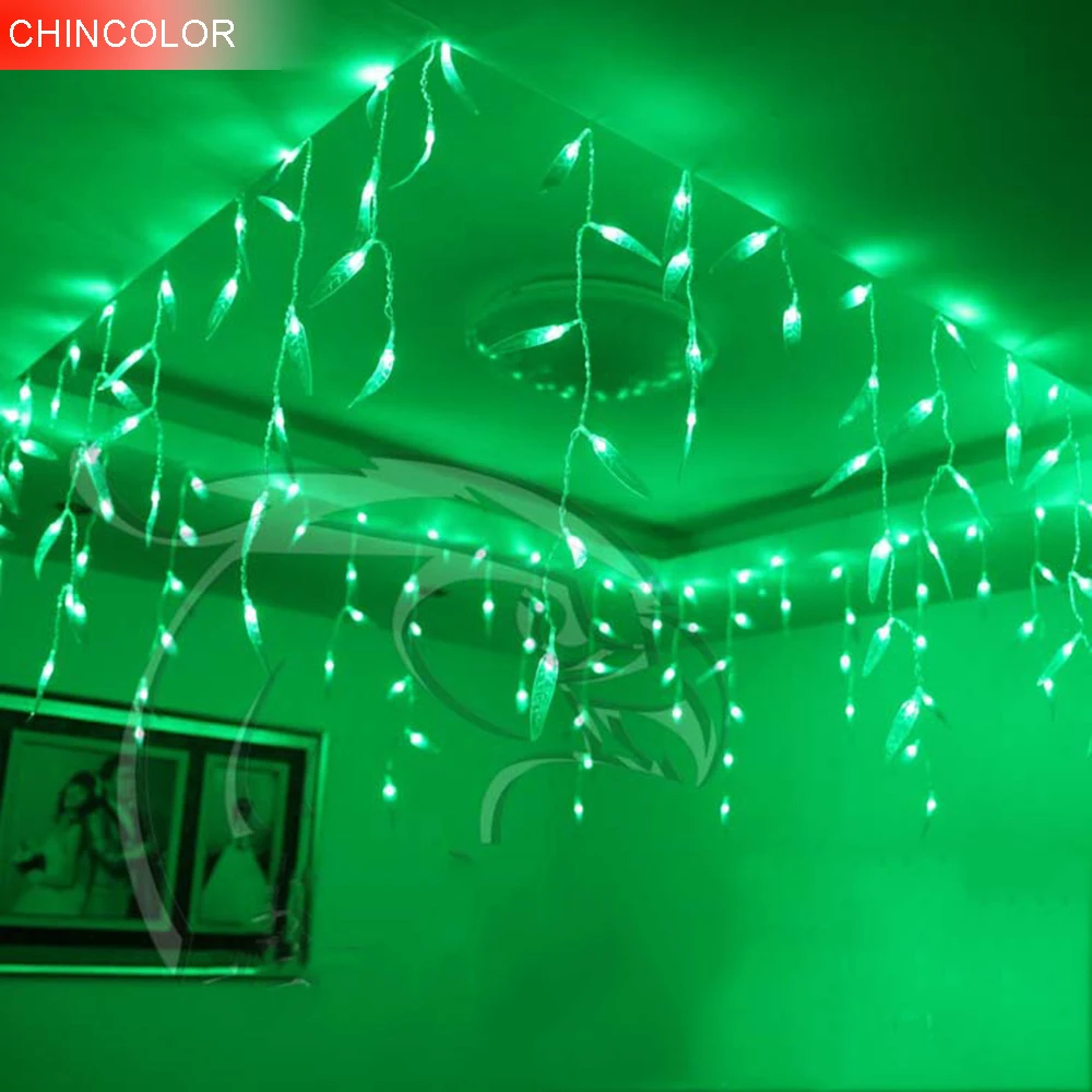 

8*0.5m 192led Green Willow Ice Led Light string curtain Holiday lights EU Plug + controller For Xmas Garland christmas fairy DA