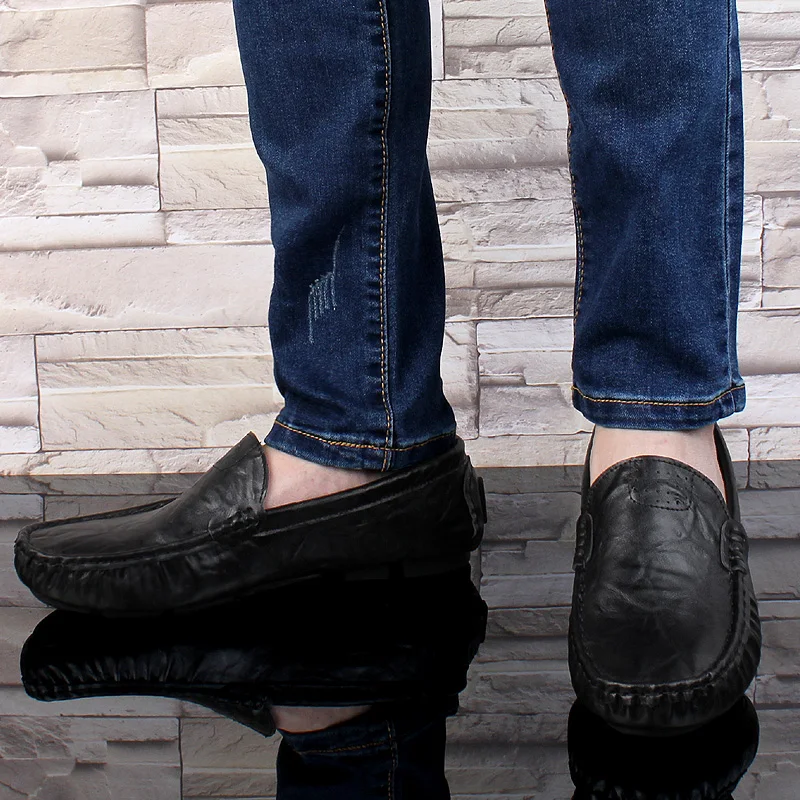 Men Casual Shoes outdoor Fashion Genuine Leather Loafers Moccasins Slip On Men's Flats shoes big size 48 5 | Обувь