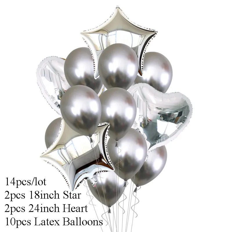 14pcs style 2 14 шт. Сердце Звезда Золотой воздушный шар "Конфетти" с днем рождения металлический хромированный шарики, День подарков будущей матери Свадебный декор баллоны с гелием - Цвет: 14pcs style 2