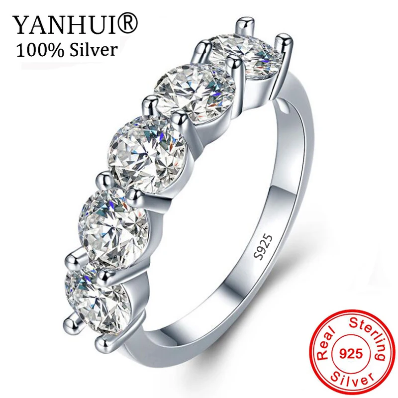 YANHUI Серебро 925-й пробы обручальные Обручальные кольца для женщин прозрачный AAA циркон ювелирные изделия Подарочная Бижутерия Bague Size5-12 MDR066