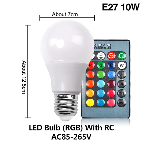 E27 E14 RGB светодиодный светильник 3 Вт 5 Вт 10 Вт цветной магический Точечный светильник с дистанционным управлением с регулируемой яркостью 24key светодиодный ночник 220В 220В праздничный бар - Испускаемый цвет: E27 10W With RC