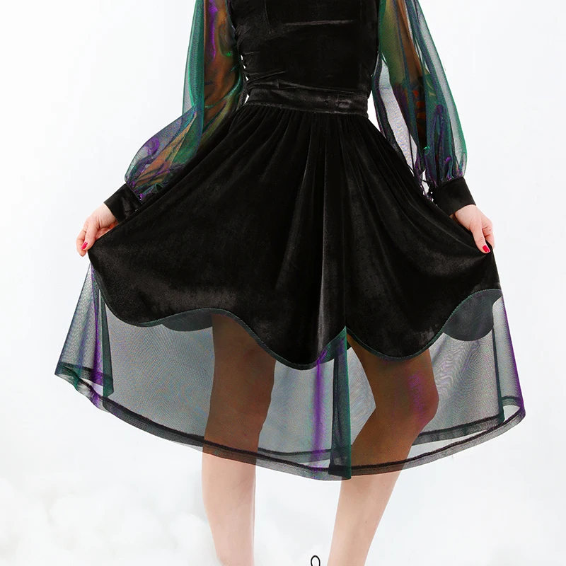 Женская прозрачная флисовая юбка трапеция до колена облегающая феи черная