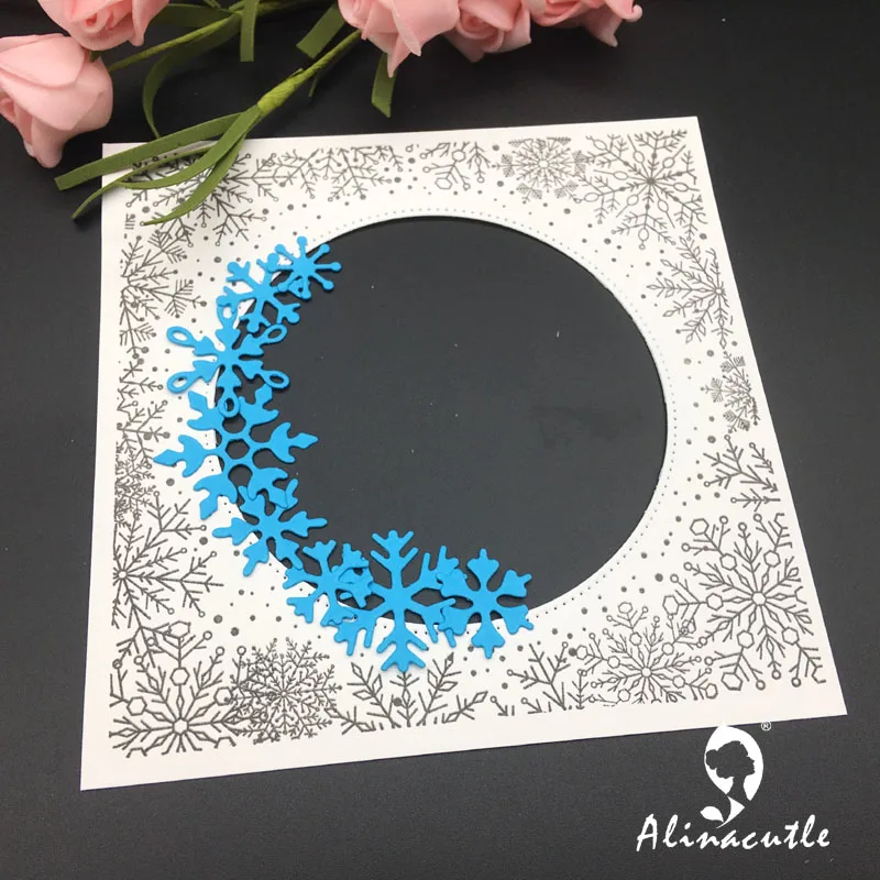 

Alinacutle CLEAR STAMPS Die Cut Winter Snowflake Circle Frame DIY Scrapbooking Card Album Paper Craft Rubber transparent stamp