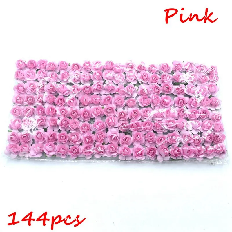 pink 144 шт миниатюрные Искусственные цветы розы, свадебные украшения, сделай сам, венок, скрапбукинг, искусственные цветы - Цвет: pink