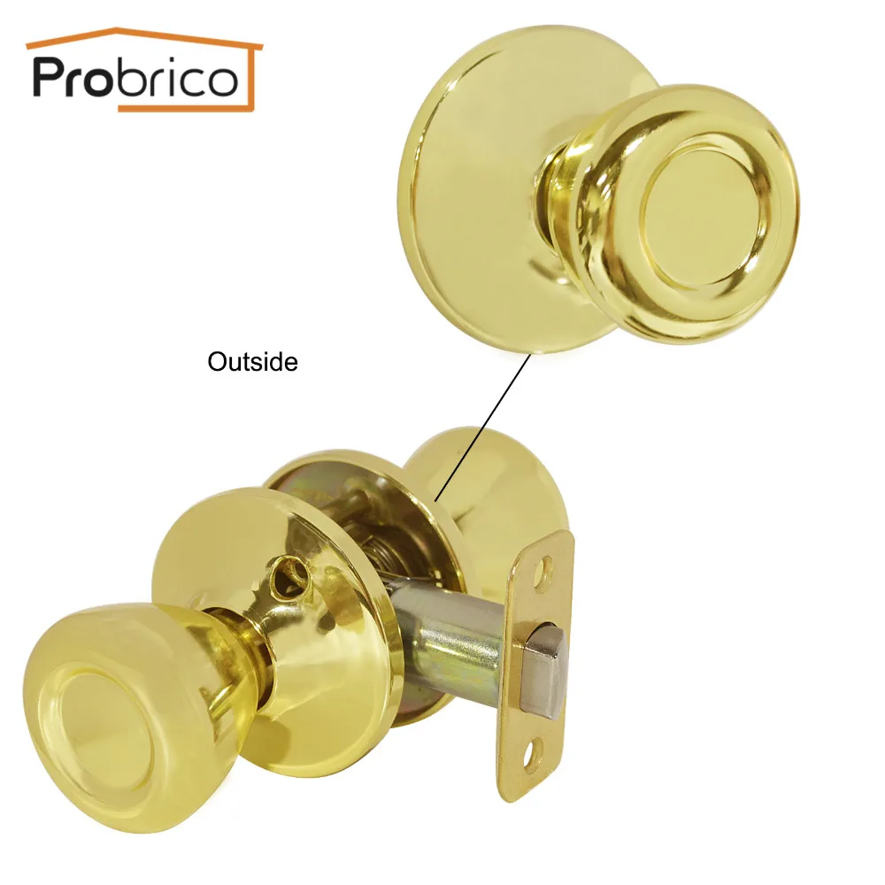 Probrico Gold Door Knobs door Handle For Interior Keyless Passage Lock Stainless Steel polished gold brass hardware | Обустройство