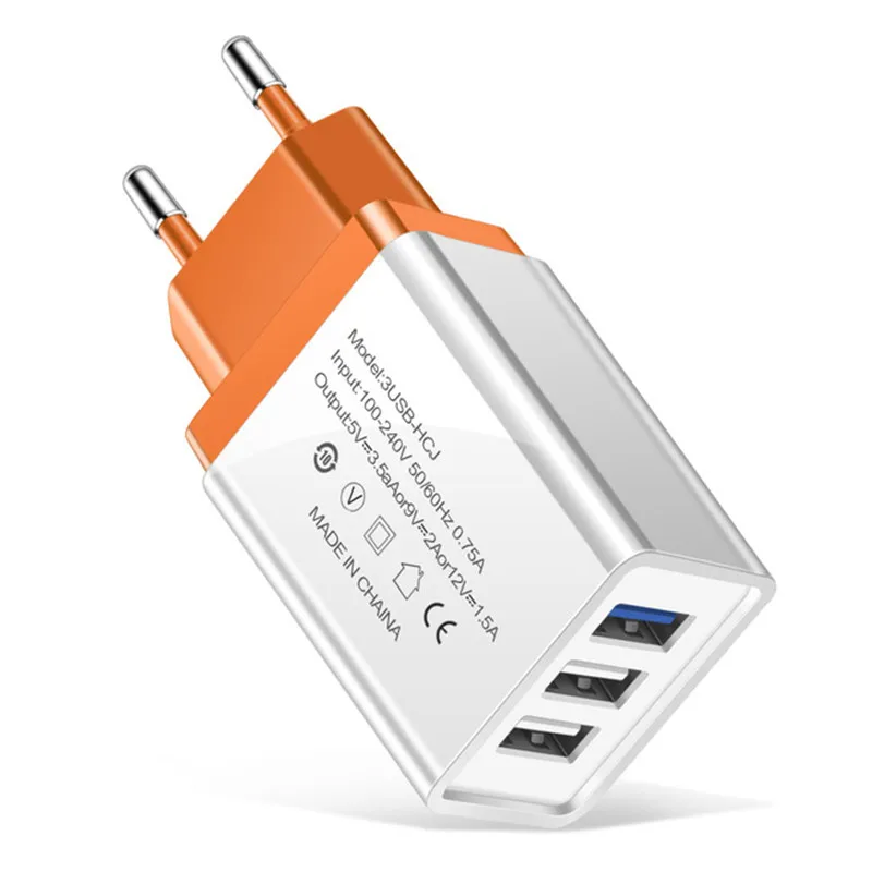 EU Orange 3 порта USB зарядное устройство Универсальное зарядное устройство для мобильного телефона EU/US для iPhone 6 7 8 Plus X Max Быстрая зарядка настенное зарядное устройство для huawei Xiaomi - Тип штекера: EU Orange