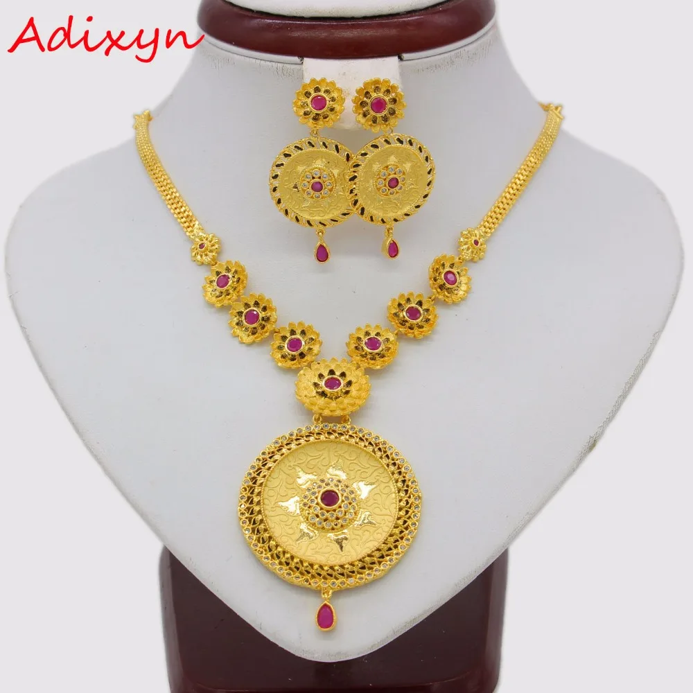Adixyn ожерелье из красных корундовых цветов золотого цвета/серьги-подвески с