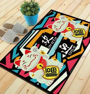 Коврик для входной двери с изображением двух котов удачи коврик прихожей